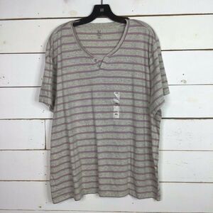 New INC Striped Split Neck TShirt Stripe Sesame Heather Men's XXL